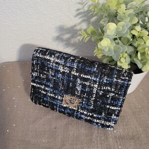 Elegant Bebe Black and Blue Tweed Bag